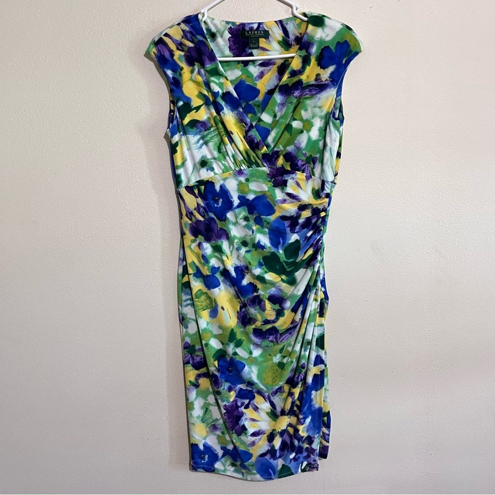 Ralph Lauren Blue Green Yellow Floral Sheath Dress